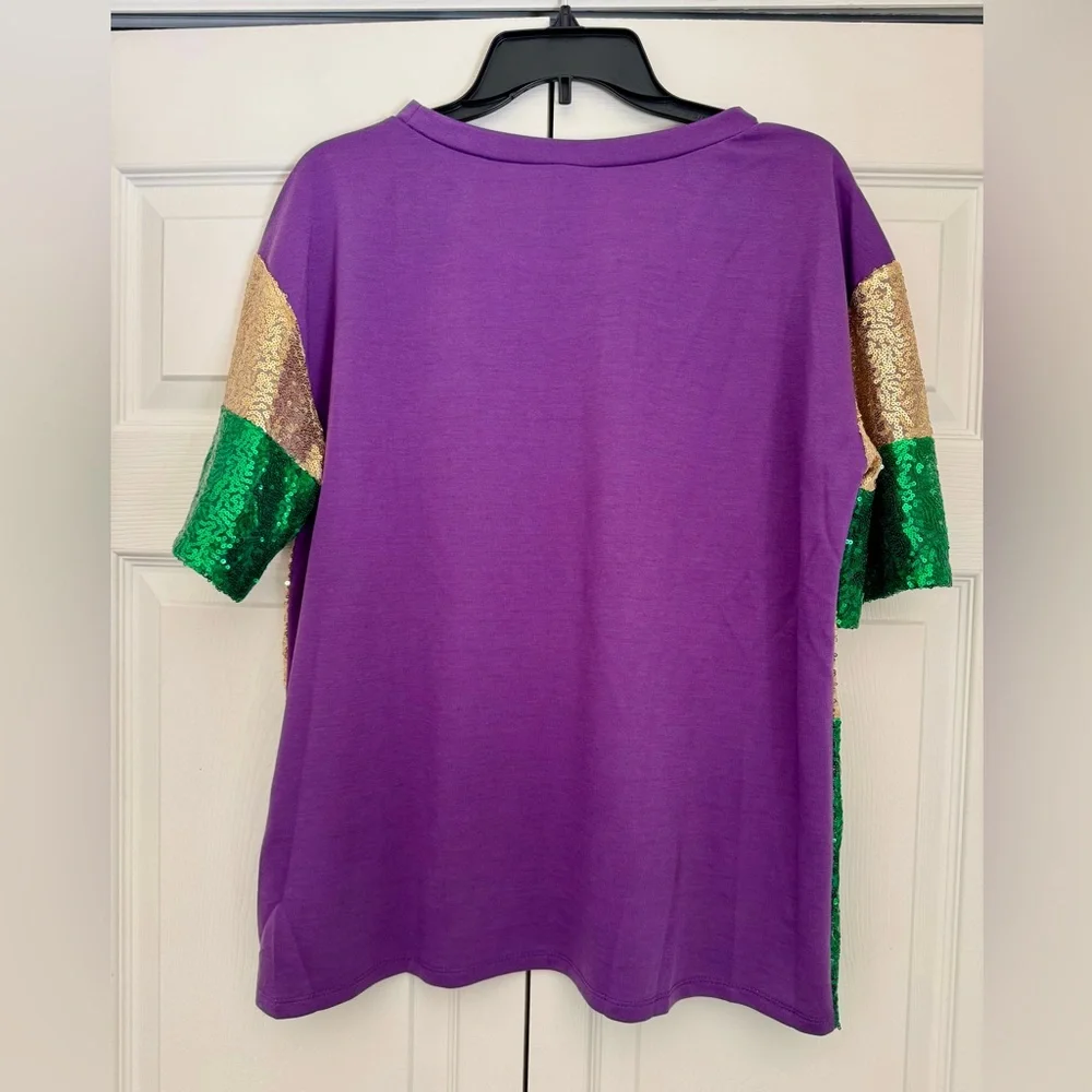 Festive sequined Mardi Gras tee— FAST ship
💜💚💛 - Picture 4 of 7